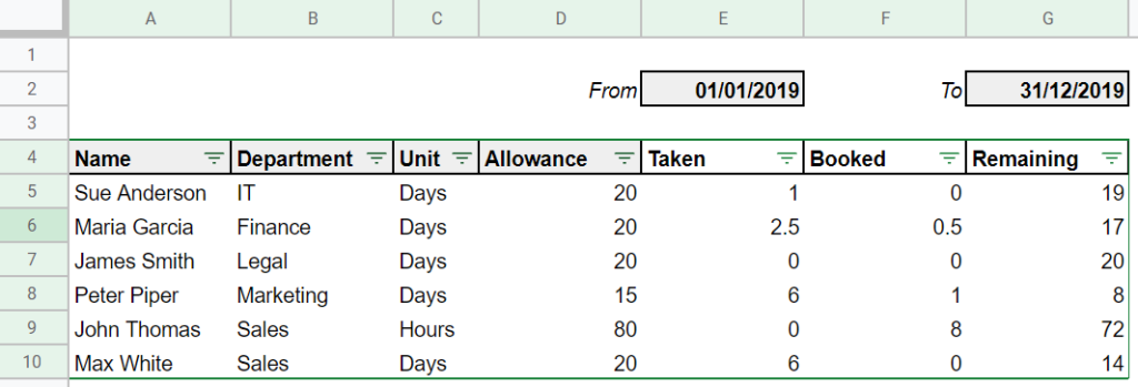 Google Sheet Leave Tracker